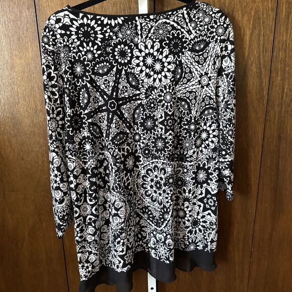 Allison Daley Womens SZ L Black White Top Polyester 3/4 Sleeve Stretchy No Iron - Picture 3 of 5